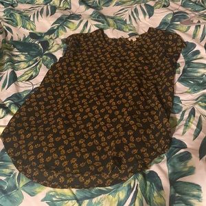 Black Blouse w/ Yellow Leaf Print (Size S)